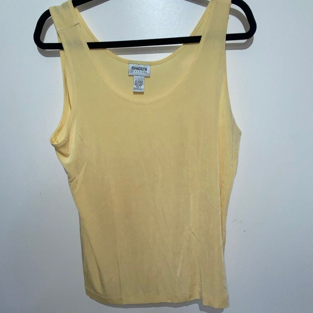 Chico's Travellers Women's Yellow Knit Sleeveless‎ Scoop Neck Tank Top Size 3 XL